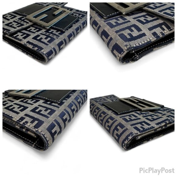 Fendi Zucca Compact Navy Wallet - FF Logo - Picture 14 of 15